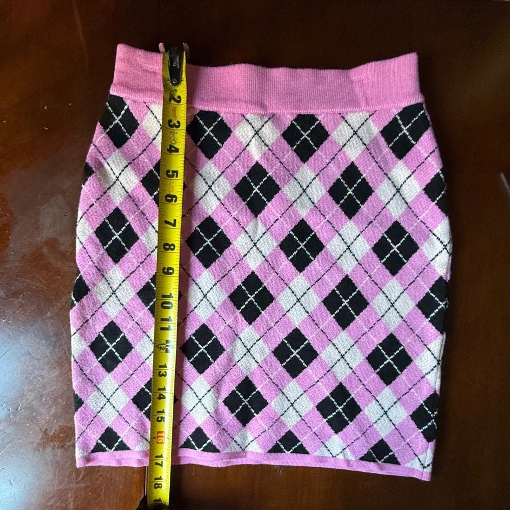 Coco and Shay Pink Argyle Knit Crop Top and Mini Skirt Set JT4776-SET Womens M